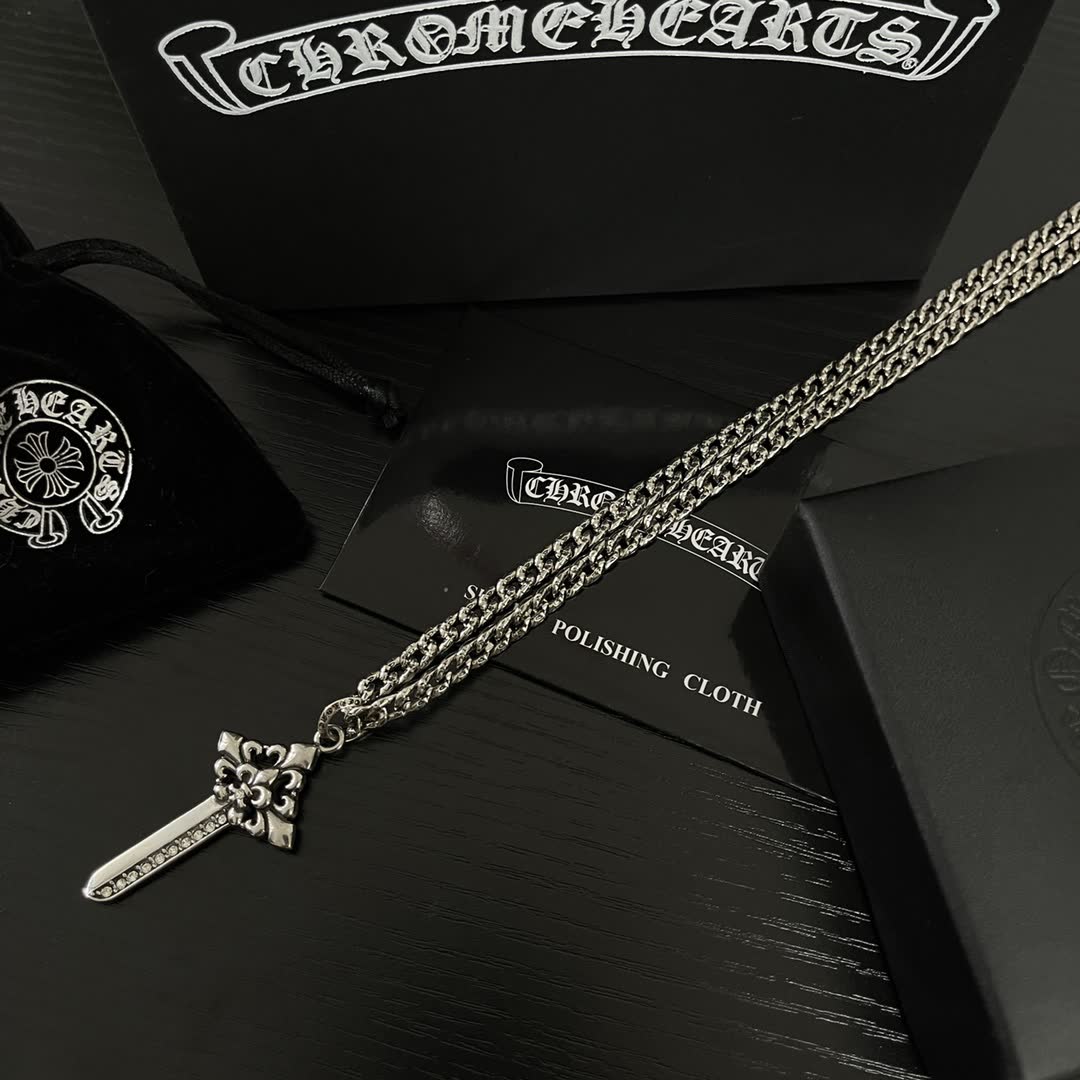 Chrome Hearts Silver Cross Pendant Necklace